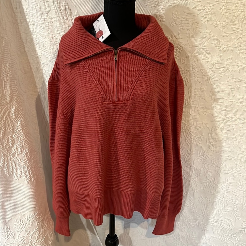 Sonoma mauve jewel zip up sweater, size XL, NWT